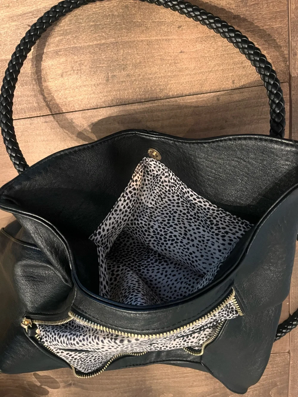 Antik Kraft Black Shoulder Bag with Braided Straps & Spot Interior